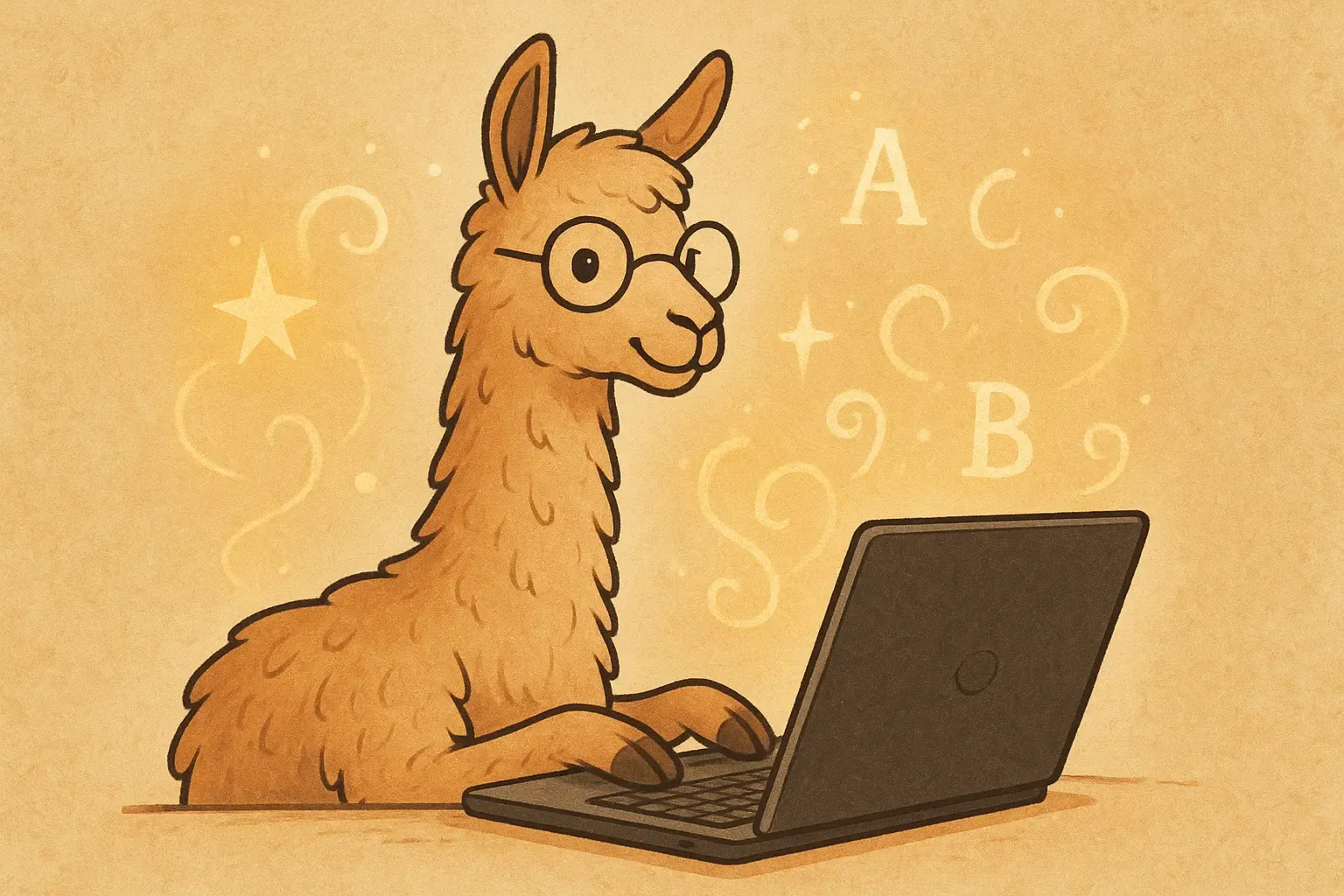 a llama coding on a laptop