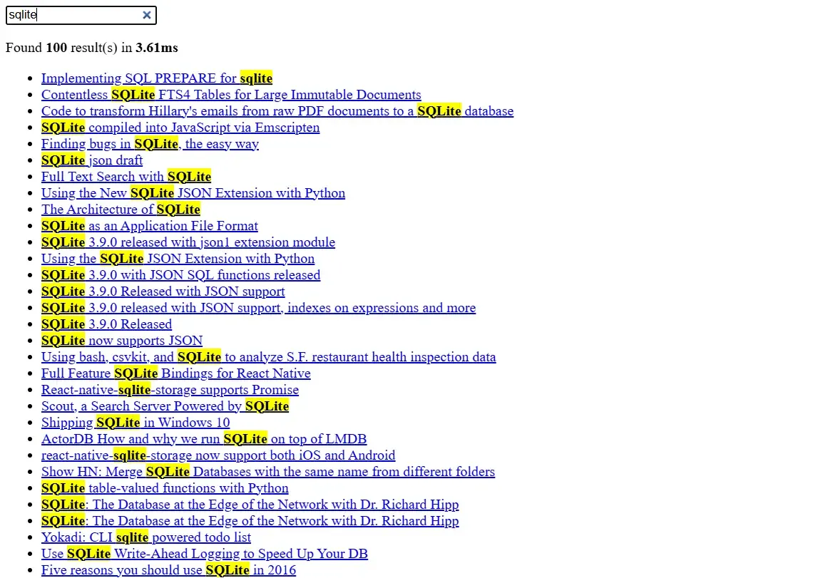 SQLite FTS demo using laravel