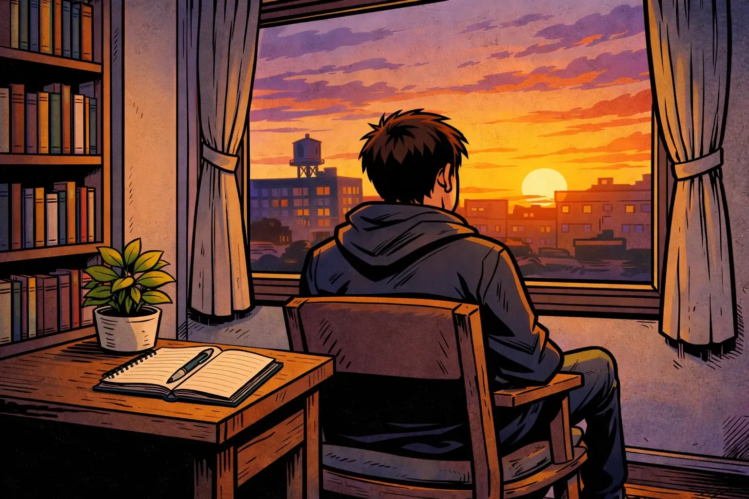 quiet sunset thoughts by the window